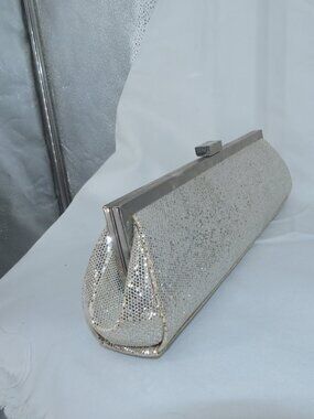 Y2K Silver Glitter Evening Clutch Purse High Fashion Shimmer Frame Bag One Size